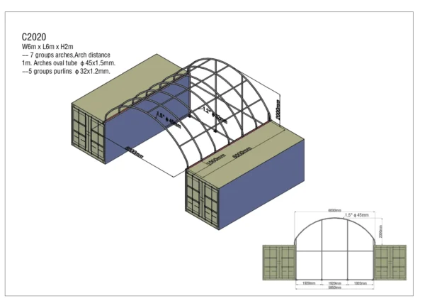 Prístrešok pre kontajnery 6 x 6 x 2 m - Image 2