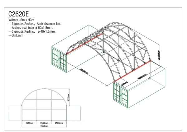 Prístrešok pre kontajnery 8 x 6 x 3 m - Image 2